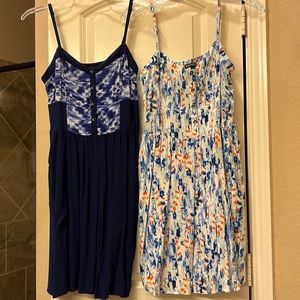 2 summer Express dresses- 1-Navy Blue / white on top, the other is multi color